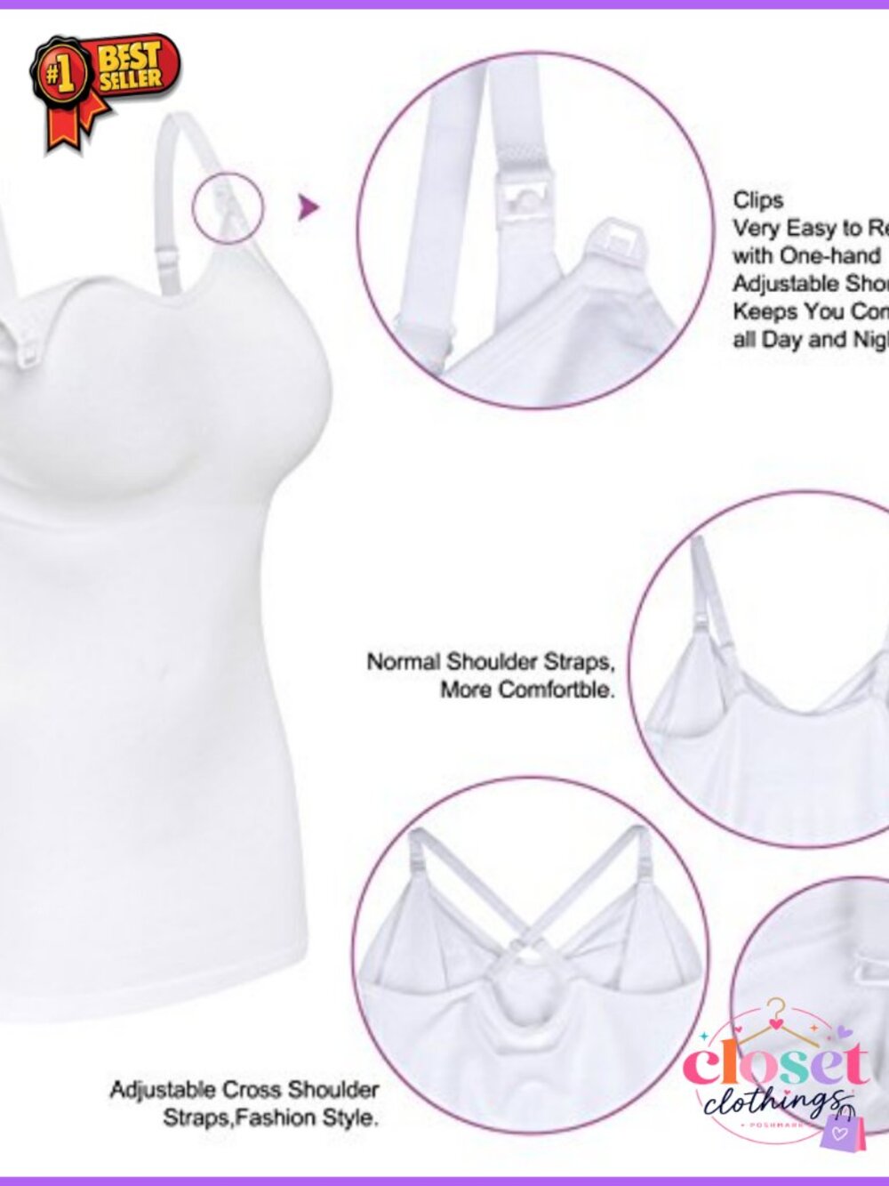 Seamless Maternity Nursing Tank Cami for Breastfeeding with Adjustable Straps - Picture 3 of 4